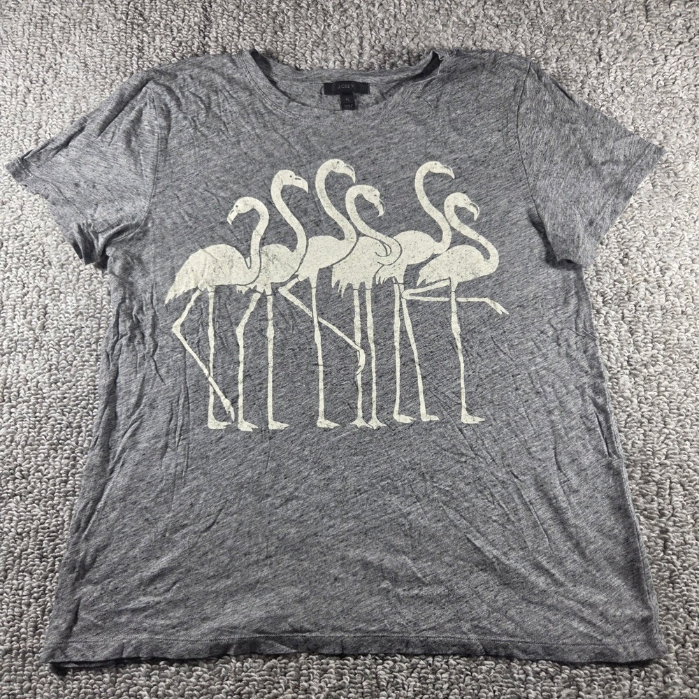 J.Crew T-Shirt Grey Flamingo Graphic Print Cotton Modal Women XL G9129 Preppy